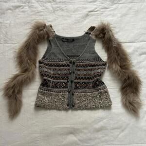 Jane Marple Fur detail sweater vest with button up front and bells